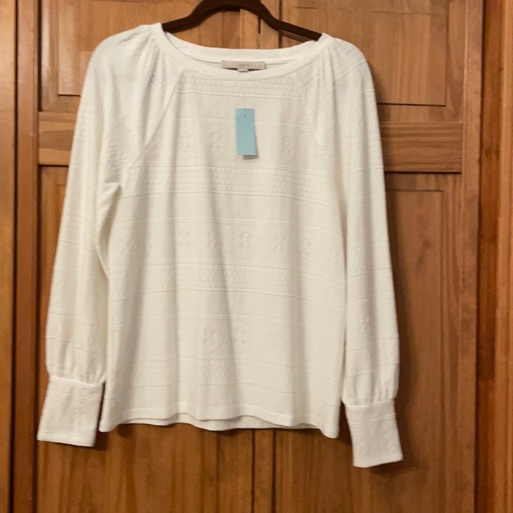 The Loft, brand new, white printed long sleeve top